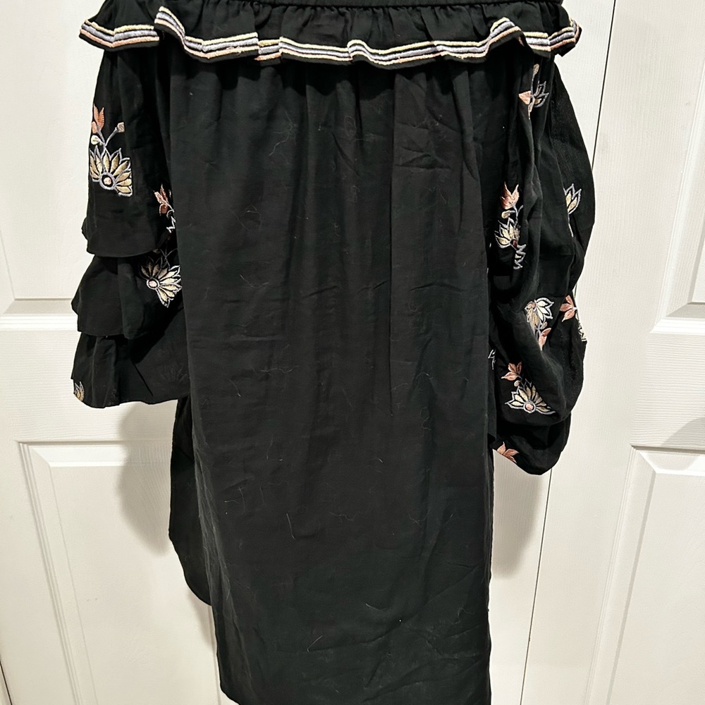Misa Los Angeles Black Strapless Dress with Floral Embroidery